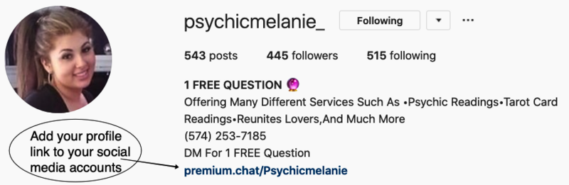 Psychic reader promoting on Instagram