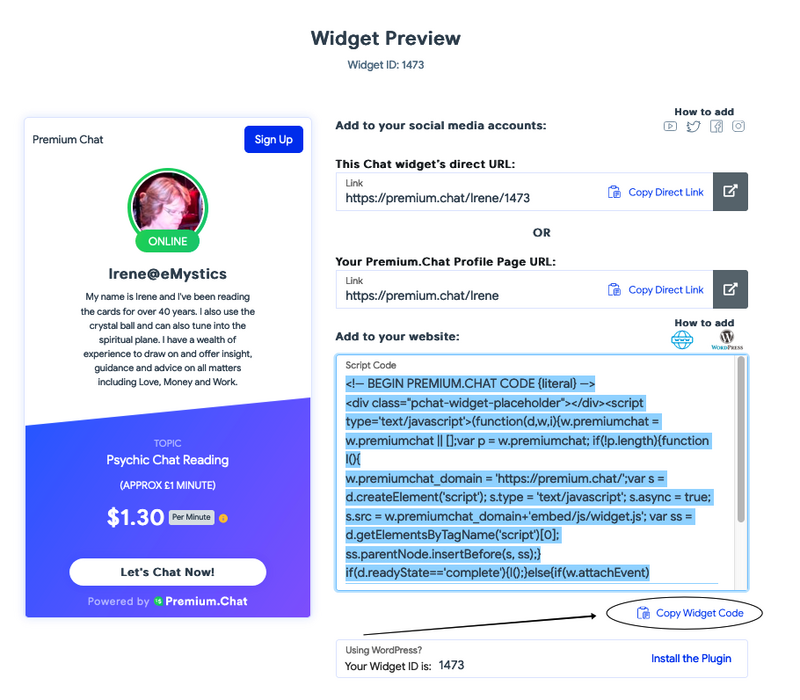Premium.Chat link button on a website