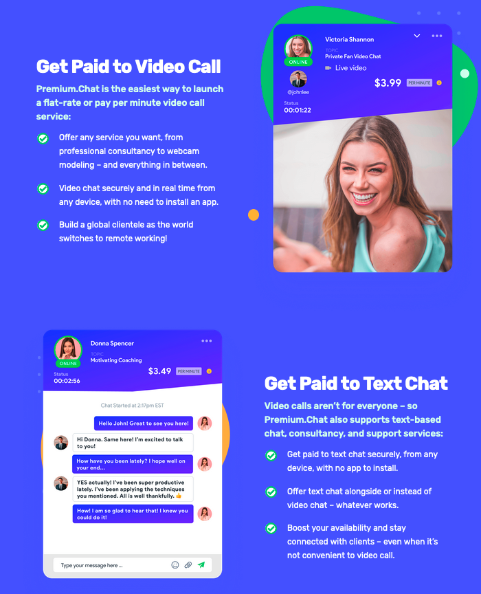 Text, voice and video chat per minute billing
