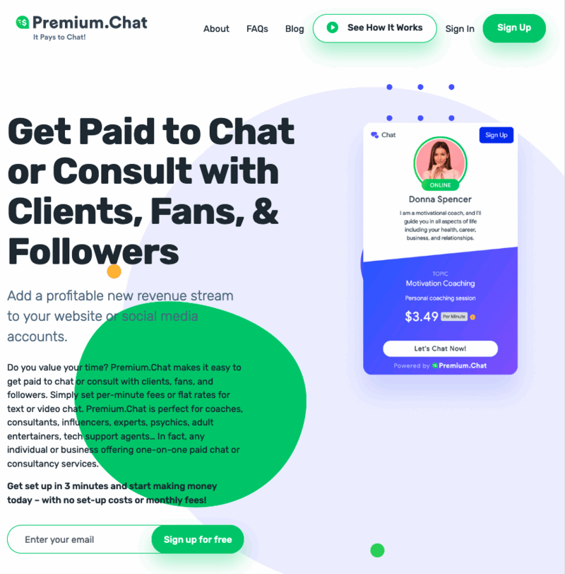 Premium.Chat platform for per minute sessions