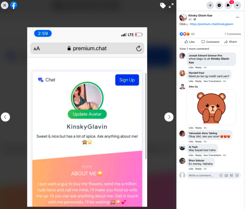 Facebook post example with Premium.Chat profile link