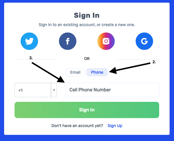 Premium.Chat sign in screen