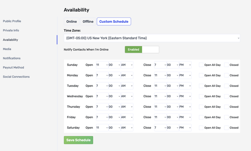 Scheduling availability on Premium.Chat